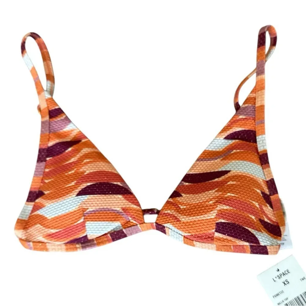 L*Space Millie Bikini Top The Wedge Orange Wave Print Size XS NWT